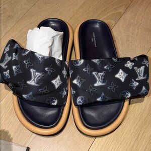 Louis Vuitton Black and Tan Monogram Sandals